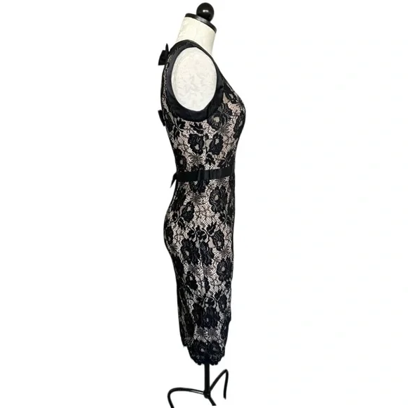 Milly of New York Marcella Bow Sheath Dress Silk & Floral Lace Overlay Size 2 - Picture 8 of 16